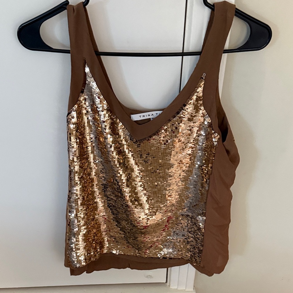 Trina Turk Bronze and Gold Sequin Camisole